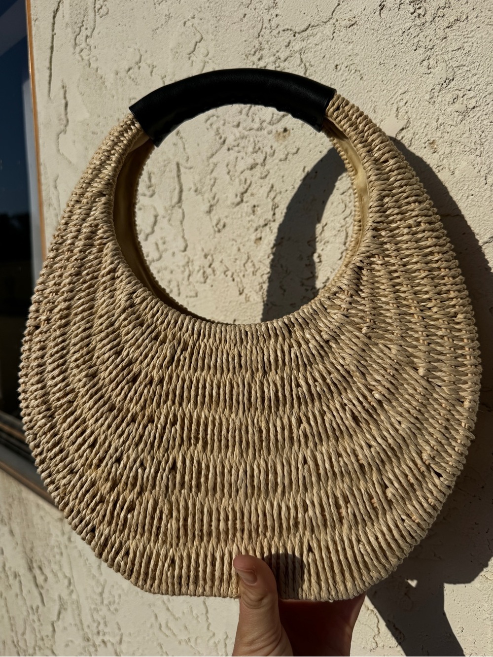 Beachy Vacation Summer Natural Woven Purse Bag with Leather Handle